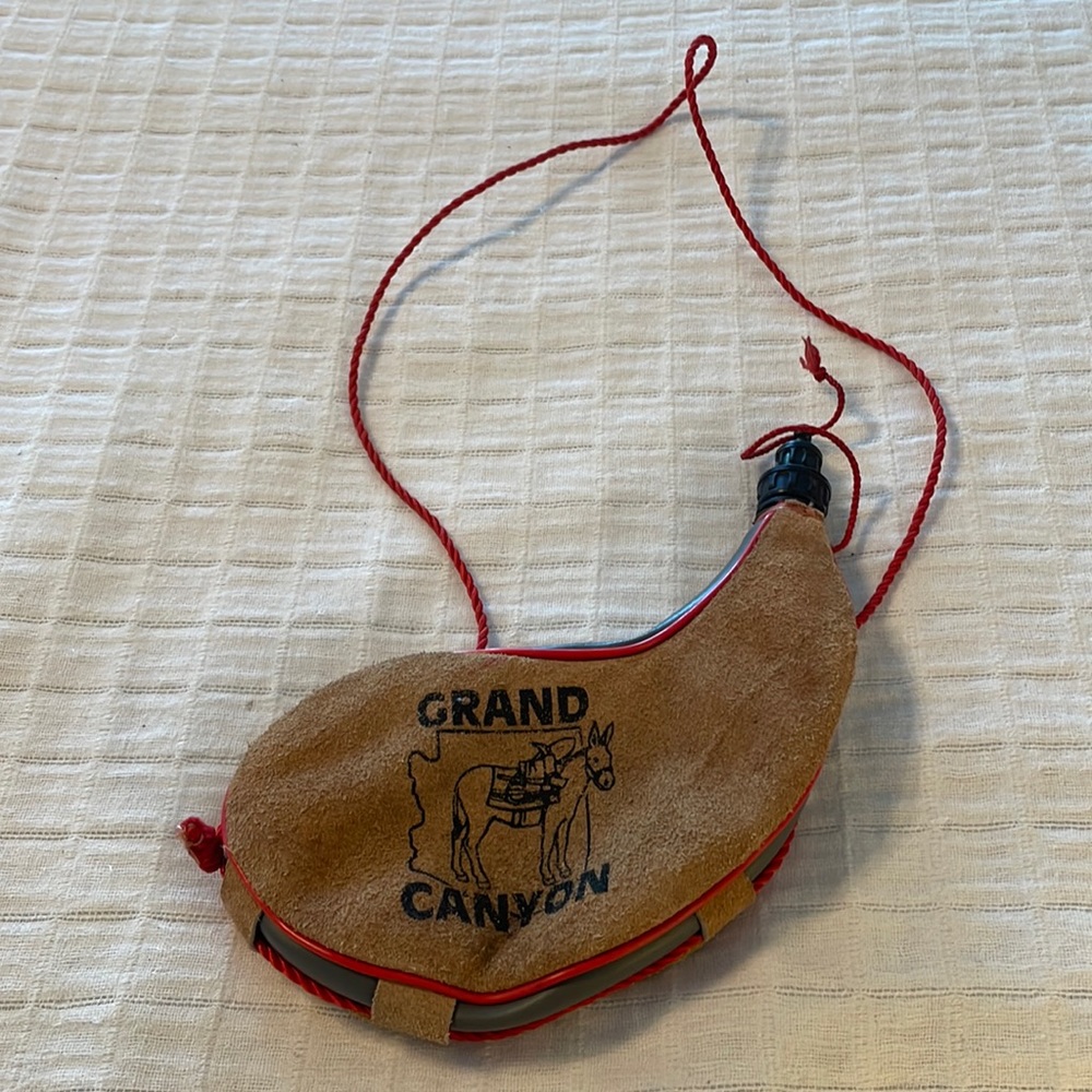 Vintage Grand Canyon canteen leather water or wine skin bota bag drink flask